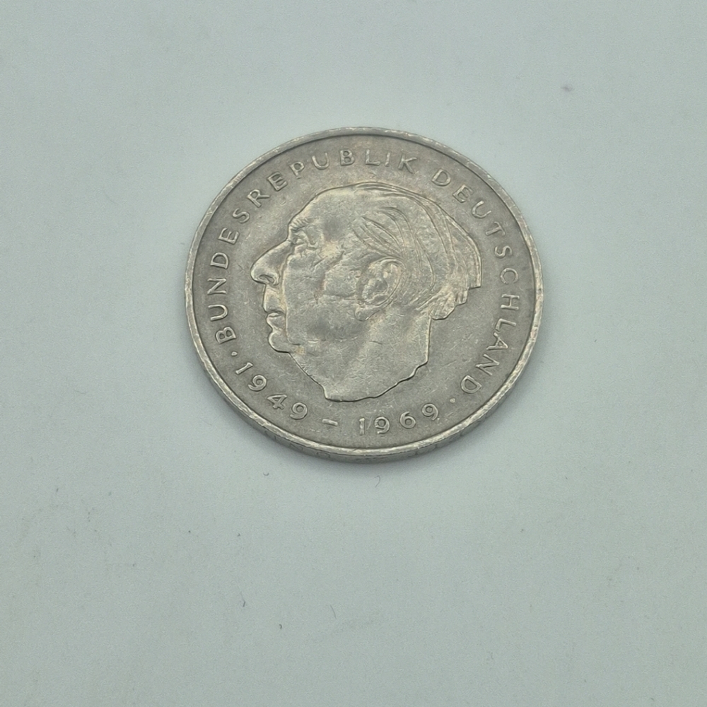 2 Marks Coin 1973 J Konrad Adenauer Germany
